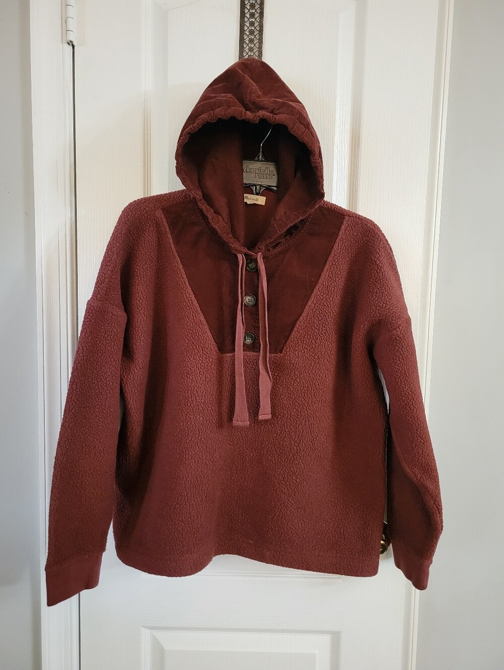 Madewell (Re)sourced Fleece Button Front Corduroy Hoodie Sweatshirt  Medium
